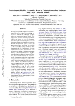 Predicting the Big Five Personality Traits in Chinese Counselling
  Dialogues Using Large Language Models