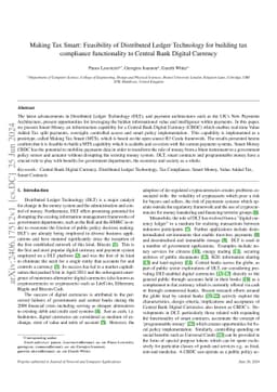 Making Tax Smart: Feasibility of Distributed Ledger Technology for
  building tax compliance functionality to Central Bank Digital Currency