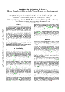 This Paper Had the Smartest Reviewers -- Flattery Detection Utilising an
  Audio-Textual Transformer-Based Approach