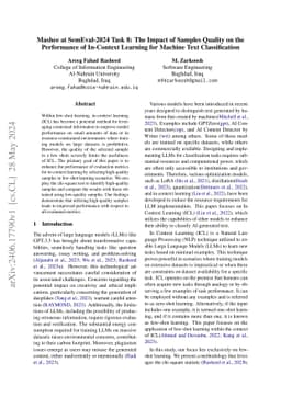 Mashee at SemEval-2024 Task 8: The Impact of Samples Quality on the
  Performance of In-Context Learning for Machine Text Classification