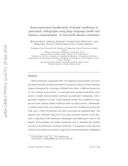 Semi-supervised classification of dental conditions in panoramic
  radiographs using large language model and instance segmentation: A
  real-world dataset evaluation