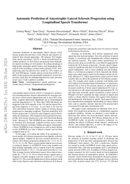 Automatic Prediction of Amyotrophic Lateral Sclerosis Progression using
  Longitudinal Speech Transformer