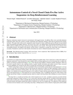 Autonomous Control of a Novel Closed Chain Five Bar Active Suspension
  via Deep Reinforcement Learning