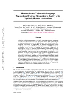 Human-Aware Vision-and-Language Navigation: Bridging Simulation to
  Reality with Dynamic Human Interactions