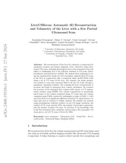 LiverUSRecon: Automatic 3D Reconstruction and Volumetry of the Liver
  with a Few Partial Ultrasound Scans