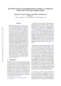 The Model Arena for Cross-lingual Sentiment Analysis: A Comparative
  Study in the Era of Large Language Models