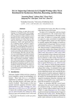 DECOR: Improving Coherence in L2 English Writing with a Novel Benchmark
  for Incoherence Detection, Reasoning, and Rewriting