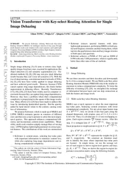Vision Transformer with Key-select Routing Attention for Single Image
  Dehazing