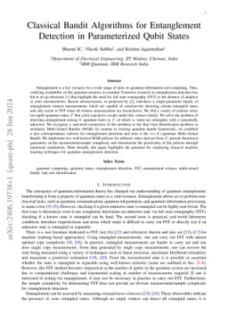Classical Bandit Algorithms for Entanglement Detection in Parameterized
  Qubit States