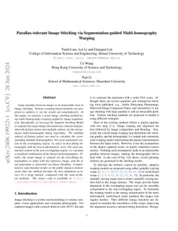 Parallax-tolerant Image Stitching via Segmentation-guided
  Multi-homography Warping