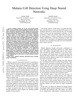Malaria Cell Detection Using Deep Neural Networks