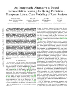 An Interpretable Alternative to Neural Representation Learning for
  Rating Prediction -- Transparent Latent Class Modeling of User Reviews