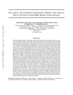 Scalable, Trustworthy Generative Model for Virtual Multi-Staining from
  H&E Whole Slide Images