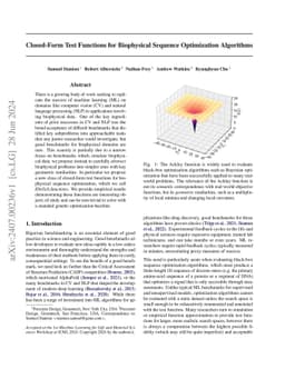 Closed-Form Test Functions for Biophysical Sequence Optimization
  Algorithms