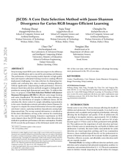 JSCDS: A Core Data Selection Method with Jason-Shannon Divergence for
  Caries RGB Images-Efficient Learning