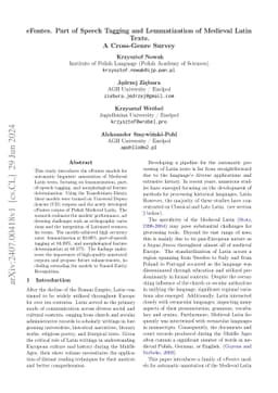 eFontes. Part of Speech Tagging and Lemmatization of Medieval Latin
  Texts.A Cross-Genre Survey