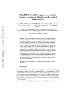 MH-pFLGB: Model Heterogeneous personalized Federated Learning via Global
  Bypass for Medical Image Analysis