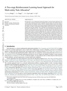 A Two-stage Reinforcement Learning-based Approach for Multi-entity Task
  Allocation