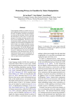 Protecting Privacy in Classifiers by Token Manipulation