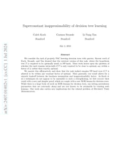 Superconstant Inapproximability of Decision Tree Learning
