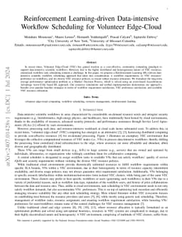 Reinforcement Learning-driven Data-intensive Workflow Scheduling for
  Volunteer Edge-Cloud