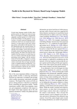Needle in the Haystack for Memory Based Large Language Models