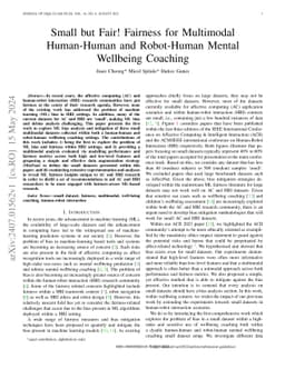 Small but Fair! Fairness for Multimodal Human-Human and Robot-Human
  Mental Wellbeing Coaching
