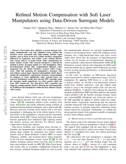 Refined Motion Compensation with Soft Laser Manipulators using Data-Driven Surrogate Models