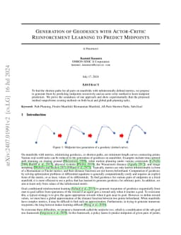 Generation of Geodesics with Actor-Critic Reinforcement Learning to Predict Midpoints