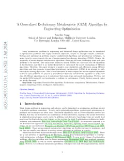 A Generalized Evolutionary Metaheuristic (GEM) Algorithm for Engineering
  Optimization