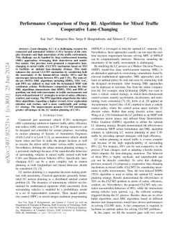 Performance Comparison of Deep RL Algorithms for Mixed Traffic
  Cooperative Lane-Changing