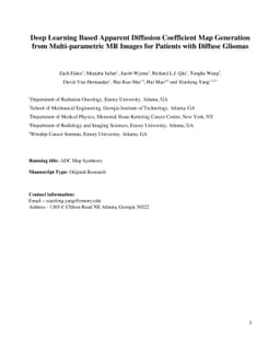 Deep Learning Based Apparent Diffusion Coefficient Map Generation from
  Multi-parametric MR Images for Patients with Diffuse Gliomas