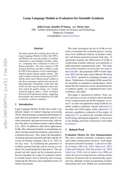 Large Language Models as Evaluators for Scientific Synthesis