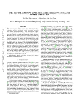 GMM-ResNext: Combining Generative and Discriminative Models for Speaker
  Verification