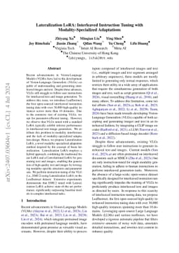 Lateralization LoRA: Interleaved Instruction Tuning with
  Modality-Specialized Adaptations