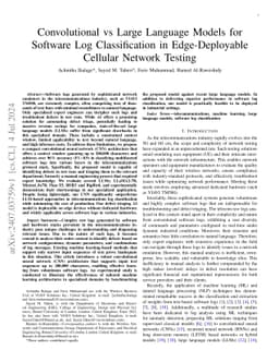 Convolutional vs Large Language Models for Software Log Classification
  in Edge-Deployable Cellular Network Testing
