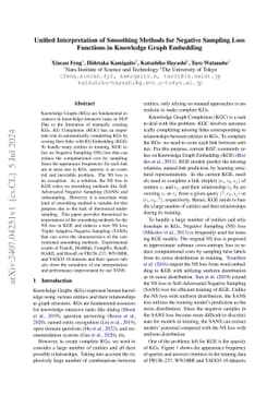 Unified Interpretation of Smoothing Methods for Negative Sampling Loss
  Functions in Knowledge Graph Embedding