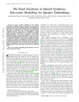 We Need Variations in Speech Synthesis: Sub-center Modelling for Speaker
  Embeddings