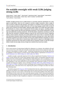 On scalable oversight with weak LLMs judging strong LLMs