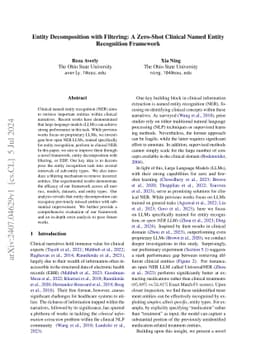 Entity Decomposition with Filtering: A Zero-Shot Clinical Named Entity Recognition Framework