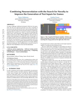 Combining Neuroevolution with the Search for Novelty to Improve the
  Generation of Test Inputs for Games