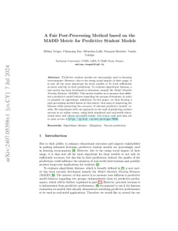 A Fair Post-Processing Method based on the MADD Metric for Predictive
  Student Models