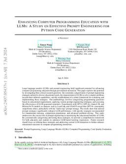 Enhancing Computer Programming Education with LLMs: A Study on Effective
  Prompt Engineering for Python Code Generation