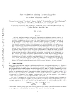 Just read twice: closing the recall gap for recurrent language models