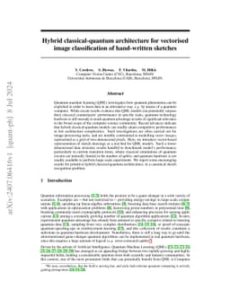 Hybrid Classical-Quantum architecture for vectorised image
  classification of hand-written sketches