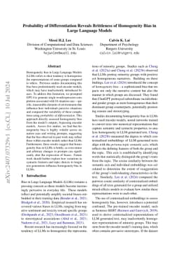 Probability of Differentiation Reveals Brittleness of Homogeneity Bias
  in Large Language Models