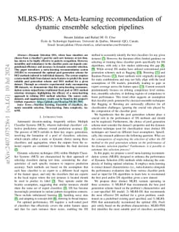 MLRS-PDS: A Meta-learning recommendation of dynamic ensemble selection
  pipelines