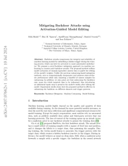 Mitigating Backdoor Attacks using Activation-Guided Model Editing