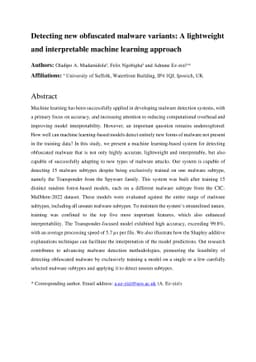 Detecting new obfuscated malware variants: A lightweight and interpretable machine learning approach