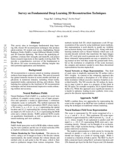 Survey on Fundamental Deep Learning 3D Reconstruction Techniques